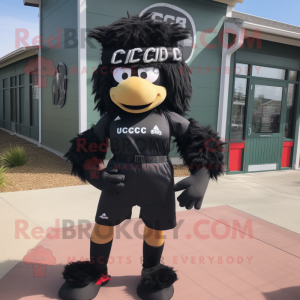 Black Marine Recon mascot costume character dressed with a Running Shorts and Hair clips