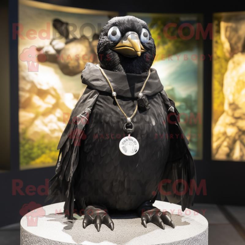 Black Quail mascot costume character dressed with a Parka and Necklaces