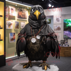 Black Quail mascot costume character dressed with a Parka and Necklaces