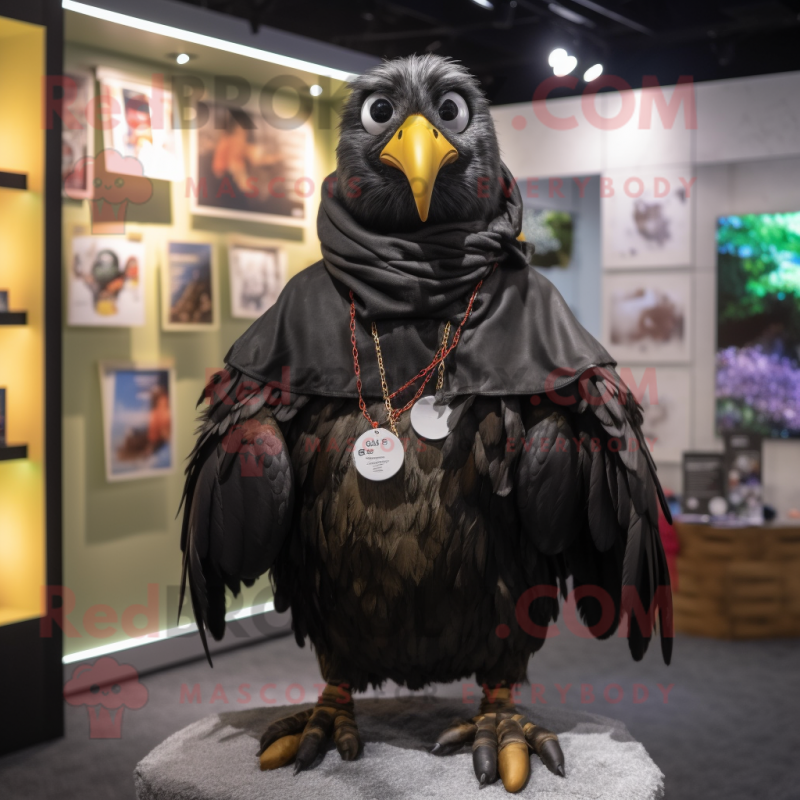 Black Quail mascot costume character dressed with a Parka and Necklaces