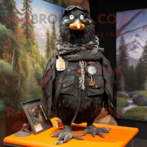 Black Quail mascot costume character dressed with a Parka and Necklaces