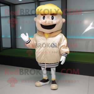 Cream Hamburger mascot costume character dressed with a Windbreaker and Watches
