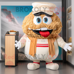 Cream Hamburger mascot costume character dressed with a Windbreaker and Watches