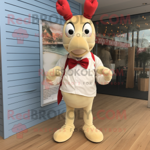 Cream Lobster mascot costume character dressed with a Dress Shirt and Bow ties