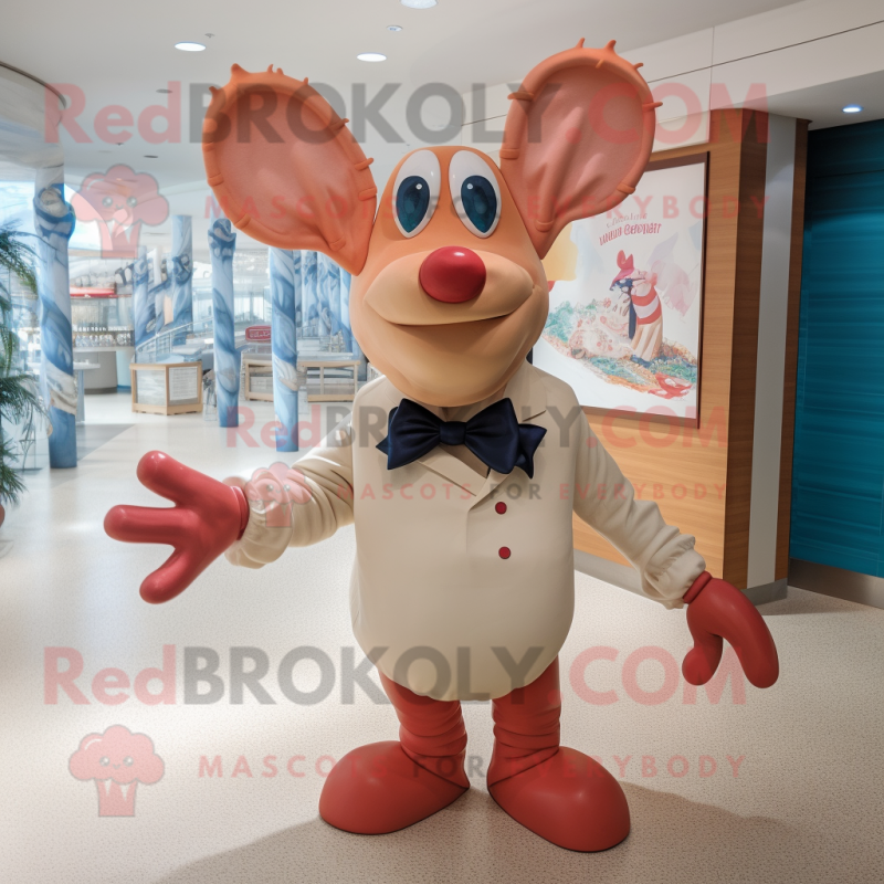 Cream Lobster mascot costume character dressed with a Dress Shirt and Bow ties