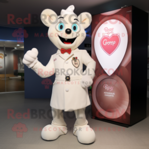 Cream Heart mascot costume character dressed with a Henley Shirt and Digital watches