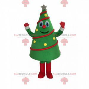 Mascotte de sapin vert décoré et festif, costume d'arbre de