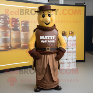Brown Bottle Of Mustard mascot costume character dressed with a Waistcoat and Belts