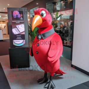 Red Pigeon mascot costume character dressed with a Turtleneck and Tie pins