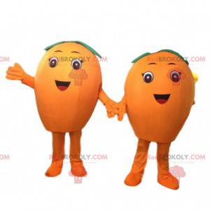 2 gigantiske oransje maskoter, oransje sitrusdrakter -