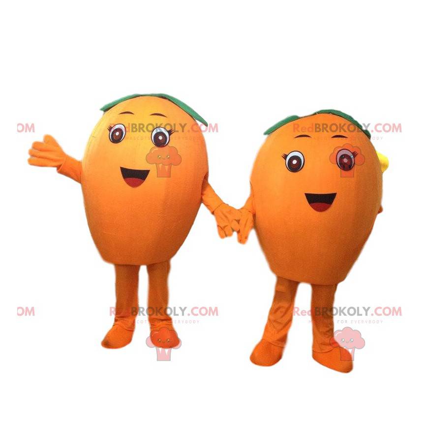 2 jätte orange maskotar, orange citrusdräkter - Redbrokoly.com