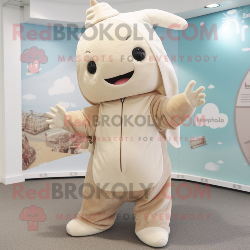 Beige Ray mascot costume character dressed with a Playsuit and Beanies Beige Ray mascot costume character dressed with a Playsuit and Beanies