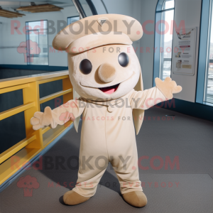 Beige Ray mascot costume character dressed with a Playsuit and Beanies