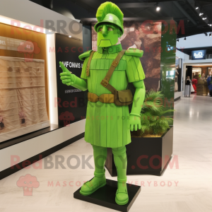 Lime Green Roman Soldier mascot costume character dressed with a Dress Shirt and Anklets