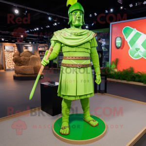 Lime Green Roman Soldier mascot costume character dressed with a Dress Shirt and Anklets