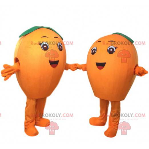 2 mascotas naranjas gigantes, disfraces de cítricos naranjas -
