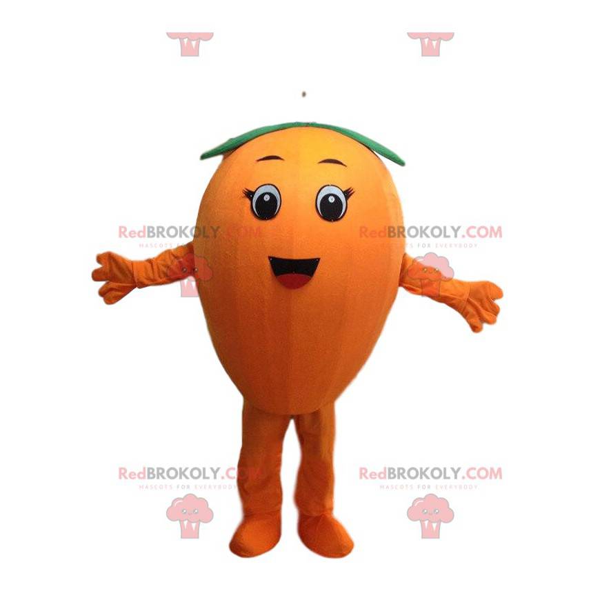 Gigantisk oransje maskot, rund fruktdrakt, sitrus -