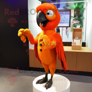 Orange Parrot mascot costume character dressed with a Sheath Dress and Cufflinks