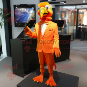 Orange Parrot mascot costume character dressed with a Sheath Dress and Cufflinks