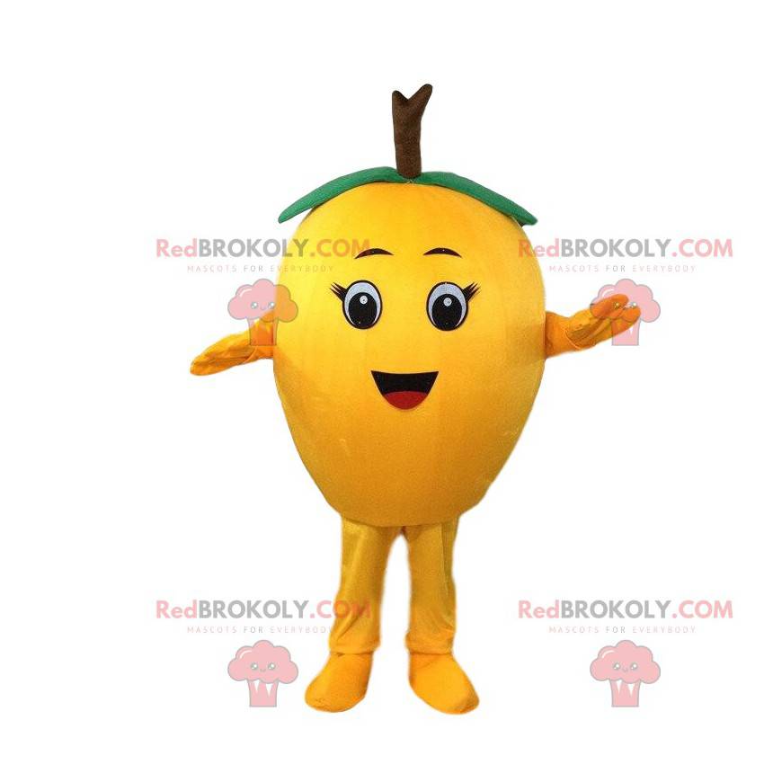 Mascote gigante de limão, fantasia de pêra, fruta amarela -