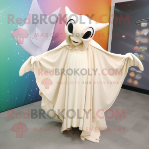 Cream Manta Ray mascot costume character dressed with a Maxi Dress and Shawl pins