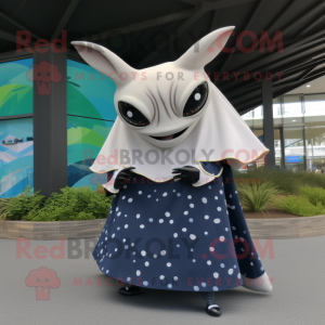 Cream Manta Ray mascot costume character dressed with a Maxi Dress and Shawl pins