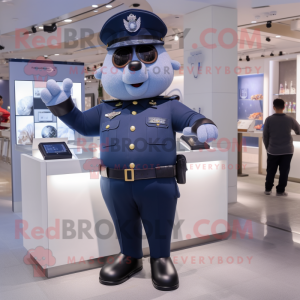 Navy Police Officer mascot costume character dressed with a Waistcoat and Smartwatches