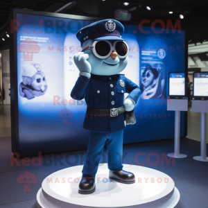 Navy Police Officer mascot costume character dressed with a Waistcoat and Smartwatches