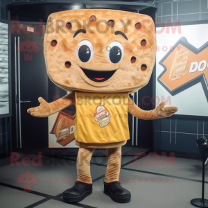 Brown Grilled Cheese Sandwich mascot costume character dressed with a Flare Jeans and Lapel pins