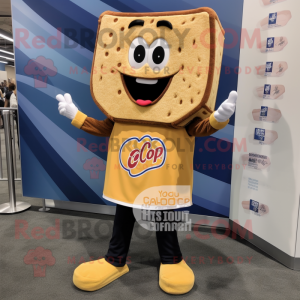 Brown Grilled Cheese Sandwich mascot costume character dressed with a Flare Jeans and Lapel pins