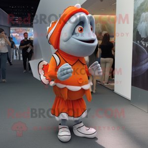 Silver Clown Fish mascot costume character dressed with a Culottes and Cummerbunds