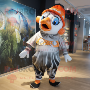 Silver Clown Fish mascot costume character dressed with a Culottes and Cummerbunds