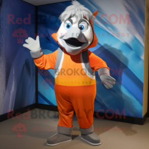 Silver Clown Fish mascot costume character dressed with a Culottes and Cummerbunds