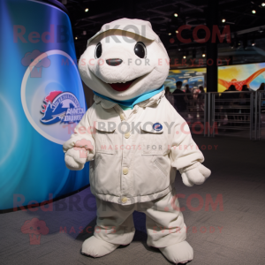 White Dolphin mascot costume character dressed with a Parka and Headbands