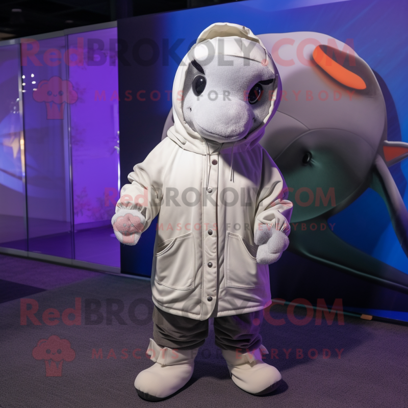 White Dolphin mascot costume character dressed with a Parka and Headbands