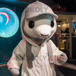 White Dolphin mascot costume character dressed with a Parka and Headbands