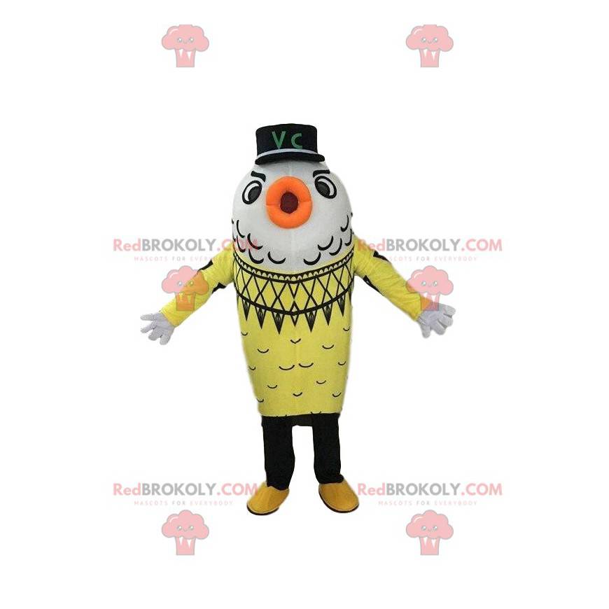 Mascotte de poisson jaune et blanc, costume de la mer -