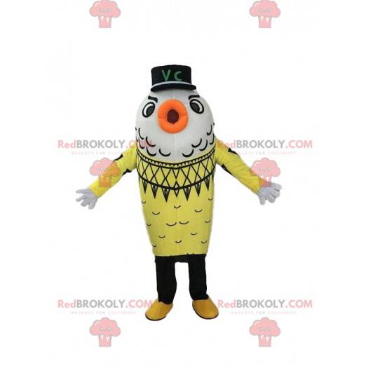 Mascotte de poisson jaune et blanc, costume de la mer -