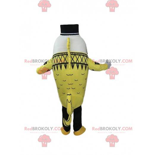 Mascotte de poisson jaune et blanc, costume de la mer -