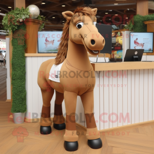 Brown Horse mascot costume character dressed with a Board Shorts and Shoe clips