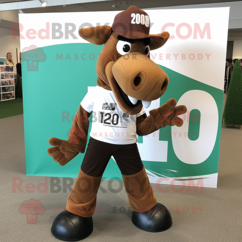 Brown Horse mascot costume character dressed with a Board Shorts and Shoe clips Brown Horse mascot costume character dressed with a Board Shorts and Shoe clips