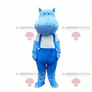Mascotte d'hippopotame bleu en salopette, costume hippo -