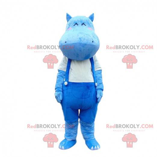 Niebieski kombinezon maskotka hipopotam, kostium hipopotama -
