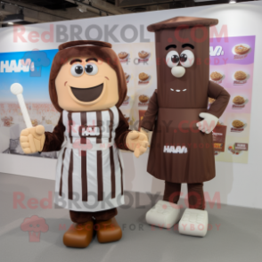 nan Chocolate Bars mascot costume character dressed with a Pencil Skirt and Watches