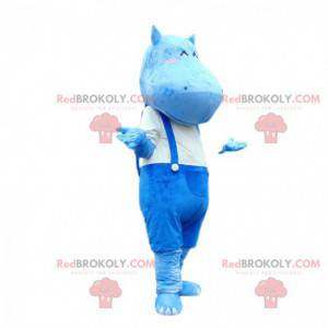 Blauw nijlpaard mascotte overall, nijlpaard kostuum -