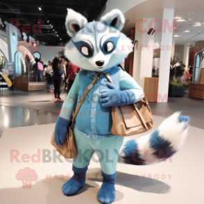 Sky Blue Raccoon mascot costume character dressed with a Jeggings and Handbags