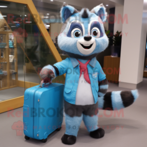 Sky Blue Raccoon mascot costume character dressed with a Jeggings and Handbags