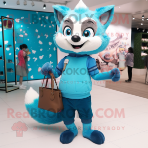 Sky Blue Raccoon mascot costume character dressed with a Jeggings and Handbags