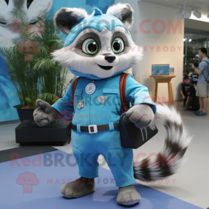 Sky Blue Raccoon mascot costume character dressed with a Jeggings and Handbags