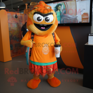 Orange Biryani mascot costume character dressed with a Graphic Tee and Wallets